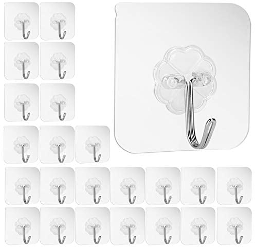 24 Pack ganci adesivi da parete senza chiodi 5.9 kg (massimo) trasparenti riutilizzabili senza soluzione di continuità impermeabili e resistenti all'olio per bagno cucina tovagliolo