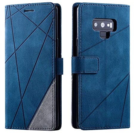 SONWO Hülle für Samsung Galaxy Note 9, Premium Leder PU Handyhülle Flip Case Wallet Silikon Bumper Schutzhülle Klapphülle für Galaxy Note 9, Blau