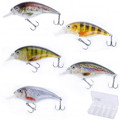 Zite Fishing Crankbait Wobbler-Set - 3D Natur-Design Barsch Hecht & Zander Angeln - 8,9cm Angelköder 5 STK in Box