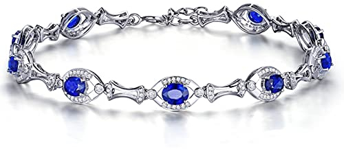 Daesar Damen Armband 18K Weißgold Oval Saphir 2ct, Charm Armband mit Diamant Weißgold Bettelarmband Hochzeit