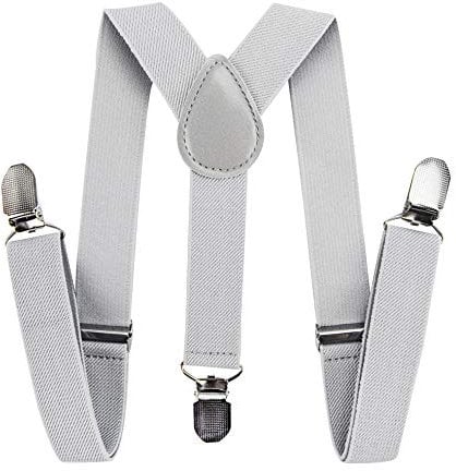 axy Kinder Jungen Hosenträger-Y Form breit 2,5 cm mit 3 Starken Clips, kombinierbar mit Fliege - Uni Farben HTK25-1 (für Jungen (7-12 Jahre alt), Lichtgrau)