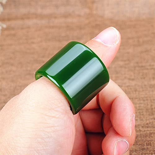 SMDSAZ Natürliche Hand Carve Jaspis Grün Gerade Rand Ring Modeschmuck Männer Frauen Glück Geschenke Amulett (Metal Color : Inner diameter18mm)