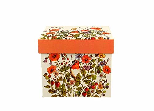 Tee-Tasse Kaffeetasse Kaffeebecher Teebecher Variante OHNE Sieb und Deckel Porzellan Teetasse bauchig Geschenk-Tasse Blumen Cup 400 ml von Duo in Geschenkbox Becher (Rotkehlchen 2 Filter)