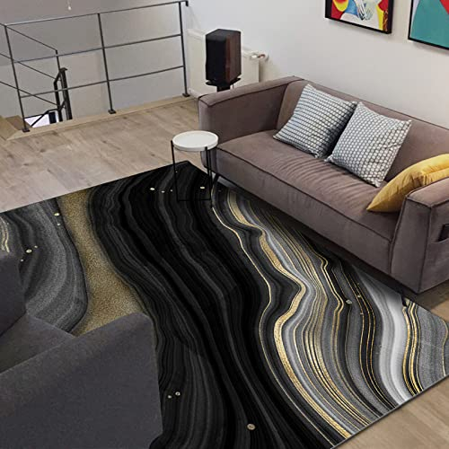 Rururug Designer Teppich Quadratisch Kurzflor Moderner Orientteppich Klassisch Gemustert Ornamente für Wohnzimmer Schlafzimmer Kinderzimmer, schwarzgoldenes Steinmuster 200 x 200 cm