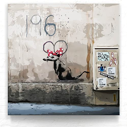 Banksy Art Leinwandbild - Mickey the Rat, 30x30cm - Street Art Kunstdruck als Wand-Deko für Wohnzimmer, Büro