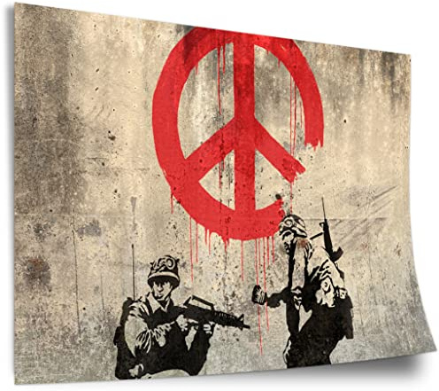 Printistico Poster aus Baumwolle Banksy - Soldaten malen Peace Symbol Soldiers Peace Symbol Graffiti Kunstdruck ohne Rahmen, Wandbild - A4, A3, A2, A1, A0, XXL - Wohnzimmer, Schlafzimmer, Küche, Deko