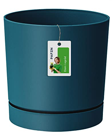 Prosperplast Blumentop Pflanzkübel - 13 x Ø 12,8 cm - Blumenkübel mit Untersetzer Rund Tubo P 1,2l, Dunkelblau, DPOP130
