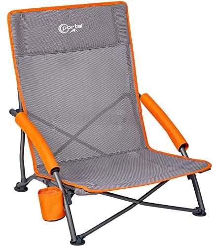 Portal Strandstuhl klappbar leicht Campingstuhl faltbar 150KG niedrig atmungsaktives Gewebe Faltstuhl tragbar mit Tragetasche Getränkhalter für Strand Garten Wandern