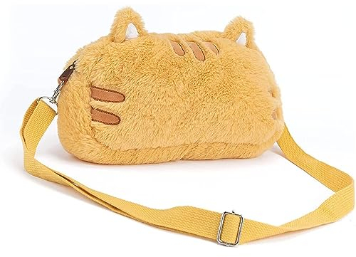 GeekShare Plüschtasche mit niedlicher Fetter Katze und Schultergurt, Cartoon-Umhängetasche, Tragetasche, kompatibel mit Nintendo Switch/OLED und anderem kleinen Zubehör
