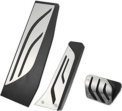 X AUTOHAUX 3-teiliges Gaspedal- und Bremspedalabdeckungs-Set für BMW 1 2 3 4er F20 F21 F22 F23 F30 F31 F32 F33 F34 F36 Metallgummi Silberfarben Schwarz