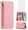 Compatible with iPhone 7/8/SE 2020/2022 Wallet Case Tempered Glass Screen Protector Zipper Leather Flip Cover Card Holder Stand for iPhone7 iPhone8 SE2020 SE2022 2/2nd/3/3rd SE2 SE3 Women Rose Gold