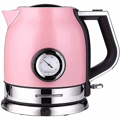 FairUo Kettles, Stainless Steel, Fast Boiling, Automatic Shut-Off and Dry Boil Protection, 1.8L Cordless Tea Kettle with Led Light, Water and Temperature Gauge/Pink/18 * 25 * 23Cm