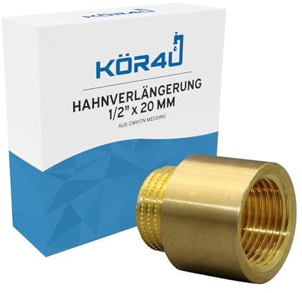 kör4u Hahnverlängerung Messing 1/2 Zoll x 20 mm, Gewindeverlängerung, Trinkwasser geeignet