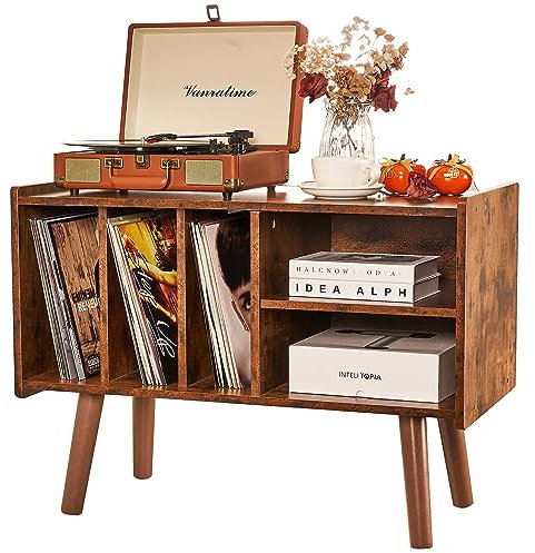 Supporto per giradischi con contenitore in vinile, può contenere fino a 136 kg, grande armadietto da tavolo per giradischi con supporto in vinile, supporto girevole in legno, per camera da letto e