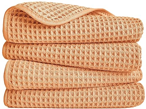 Polyte - Mikrofaserhandtuch - fusselfrei & schnelltrocknend - Waffelstruktur - Orange - 40 x 76 cm - 4 Stück