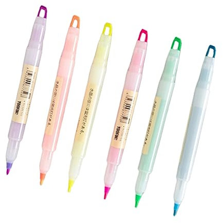 STOBOK Watercolor Pen Set 6pcs Mini Highlighter Pens Double Tip Fluorescent Markers for Office School Diy Random Color