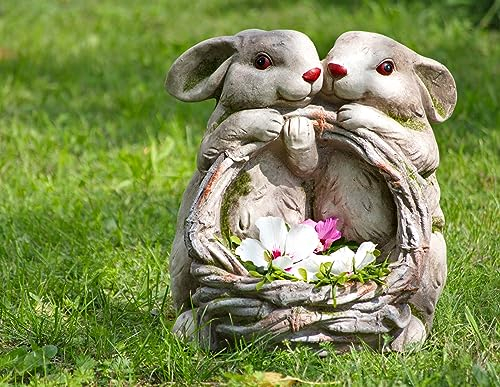 Großer Pflanztopf Gartenfigur Statue Hasen Anne und Marie Deko Kunstein 37cm