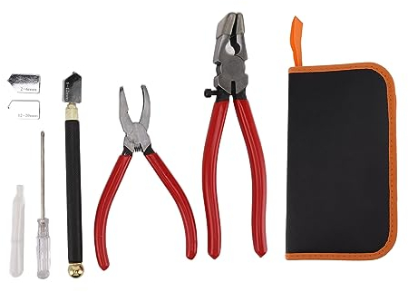 Kit di Utensili per Tagliavetro con Pinze Rompi-Vetro, Pinze per Vetro con Ganasce Curve, Penna Tagliavetro e 2 Lame, Ideali per Vetrate Colorate, Mosaici, Fusioni, Rotture