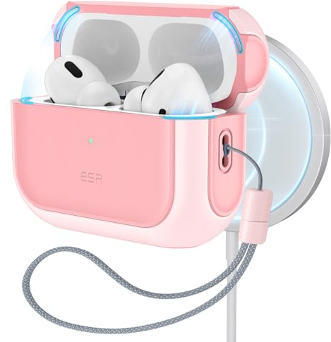 ESR Funda para AirPods Pro 2/1 Generacion (2023/2022/2019), Compatible con AirPods Pro 2 (USB-C/Lightning Cable), Compatible con MagSafe, Protección contra Caídas, Tapa Magnética, Serie Orbit, Rosa