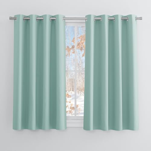 PONY DANCE Gardinen Wohnzimmer Modern Kurz 2 Stücke H 114 x B 132 cm Scheibengardine Blickdicht Verdunklungsvorhänge mit Ösen Vorhang Grün Blickdicht, Sommergrün