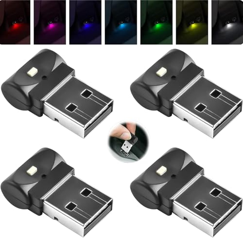 YOUNLEN 4 Pezzi Luce Ambientale Interna Per Auto A LED USB,MiNi Luce Notturna A LED Portatile [7 Colori Regolabili],Interfaccia USB Plug In, Set Di Luci Ambientali Per Bagagliaio