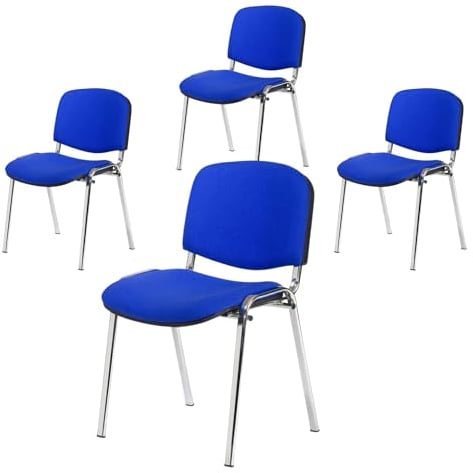 Topsit 4er Set Besucherstuhl Chrom, Bequemer Konferenzstuhl, stapelbar, mit gepolsterter Sitzfläche und Rückenlehne. (Blau)