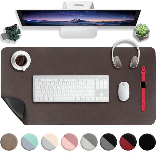 Schreibtischunterlage Leder,Schreibtisch Unterlage,80x40cm Laptop Desk Mat,Laptop Tischunterlage,Wasserdichte Schreibtischauflage FüR BüRo- Oder Heimbereich,Büromatte tragbar(Dunkelbraun/Schwar)
