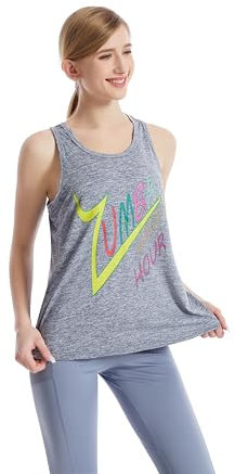 Zumba Shirts für Damen, ärmellos, für Fitness, Workout, Fitnessstudio, athletisch, Racerback, Tank-Top, Sport-Shirts für Tanzen, Grau, hell, Groß