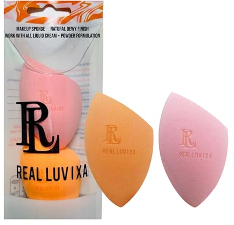 REAL Luvixa Éponge de maquillage – Éponge de teint hypoallergénique sans latex pour fond de teint, anti-cernes, poudre et blush – Design ergonomique avec mousse de haute qualité – Lot de 1 (1 x 2