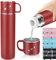 BEIJIE Botella Termica Acero Inoxidable 550ml, Termo Cafe de Vacío de Doble Pared Prueba de Fugas con Asa para Llevar, Botella de Agua Caliente y Fría para Deportes, Bicicleta - Rojo