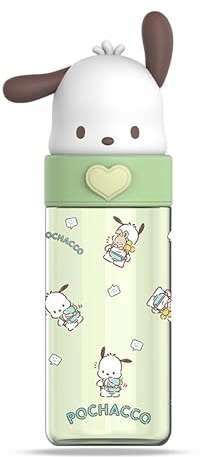 Roffatide Botella de plástico de Pochacco de dibujos animados, vasos portátiles, tazas de viaje, botella mezcladora de plástico, taza para beber directamente, botella de agua portátil a prueba de
