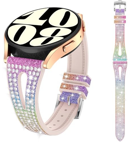 Kamita Brillante Correa para Samsung Galaxy Watch 7 6 5 4/FE(2024)/6 Classic/5 Pro - 20mm Diamante Pulsera de Silicona para Mujeres y Niñas(Colorido)