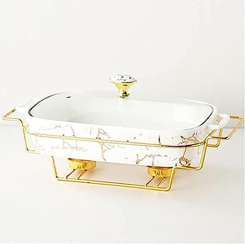 Ceramics Chafing Dish Buffet Set, Marble Finish Chafing Dish, Rectangular Chafers for Buffet/Weddings/Parties/Banquets/Catering Events