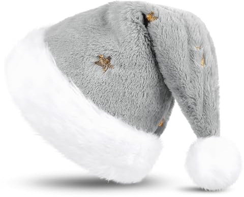 KONVINIT Weihnachtsmütze Pailletten Nikolausmütze Erwachsene Luxus Glitzer Weihnachtsmann Mütze Santa Claus Mütze für Herren und Damen,grau