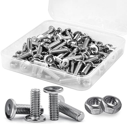 Mumjooyi 60 Pièces M5 x 16mm Vis Allen en Acier Inoxydable à Tête Ronde Plate Hexagonale et Écrous pour Connecteurs de Meubles