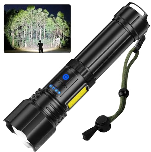 cinlinso Lampe Torche LED Ultra Puissante - 100000 Lumens Lampe de Poche Rechargeable, Étanche IPX7, 7 Modes D'éclairage avec Lumière COB pour Camping, Randonnée et Urgences