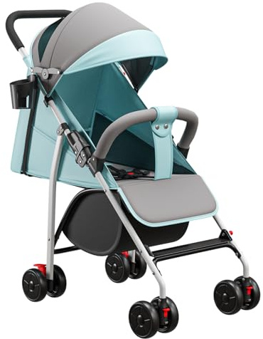Poussette 3 en 1, Poussette Canne, Trio, Poussette Bebe, Landau Bébé, Accessoires, Adaptateurs Universels, Grandes Roues, 25kg, panier spacieux-C-bleu clair