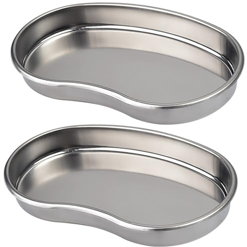 2 PCS Kidney Tray - Romlon 2 Pack Metal Tray Stainless Steel Tray Stainless Steel Curved Sheet for Dental, Office Room, Bathroom, Lab Instrument.