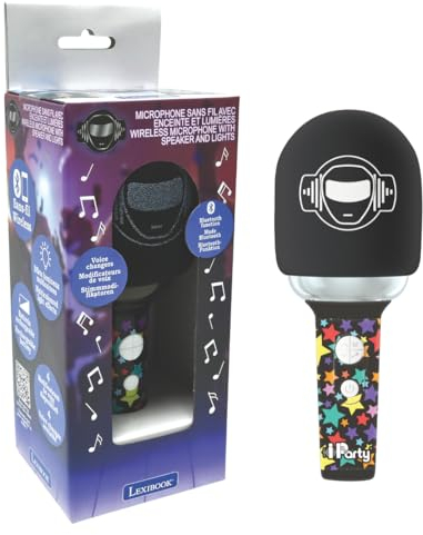 Lexibook, Microfono Senza Fili con Altoparlante e luci, 4 modificatori di Voce, Effetti di Luce Multicolore, Batteria Ricaricabile, MIC280