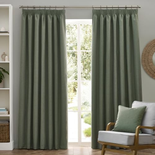 furn. Dawn Textured Blackout Faltenbandvorhänge - Thermisch Gefüttertes Paar (Eukalyptus, Breite 168 x Länge 183cm)