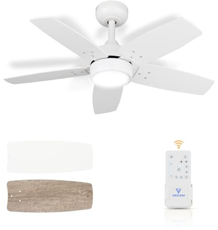 Vagizm Deckenventilator 91 CM für Kleine RäUme: Moderne Ventilatoren mit Dimmbarer Lichtfernbedienung – Umkehrbar, Leise mit 6 Geschwindigkeiten für Kleine Schlafzimmer - 230V