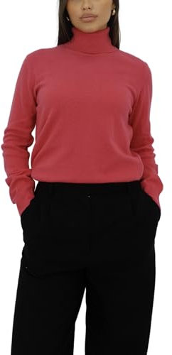 Win's Suéter de Cachemira de cuello alto para mujer. Fabricado en Italia, rosa fucsia, S