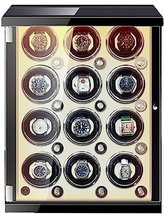 FDTMGW Uhrenbeweger für 2/4/6/9/12 Automatikuhren mit 5 Rotationsmodi, Uhrenbox, Fingerabdruck-Entriegelung, Aufbewahrungsvitrine mit integrierter LED-Beleuchtung