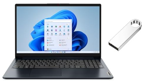 Lenovo IdeaPad 1 15 FHD Laptop | AMD Ryzen 5 7520U(Beat Intel Core i5-1155G7) | AMD Radeon Graphics | Camera | Blue | 16GB RAM DDR5 | 512GB SSD | Windows 11 S | Bundle with 64GB USB Flash Drive
