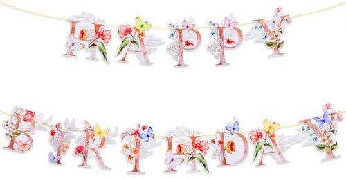 Geburtstagsbanner Mit Schmetterlingen Und Blumen “Happy Birthday” Buchstaben Boho Banner Girlande Mit Flower Schmetterling Deko Geburtstag Butterfly Gartenparty Dekoration Für Geburtstagsfeiern