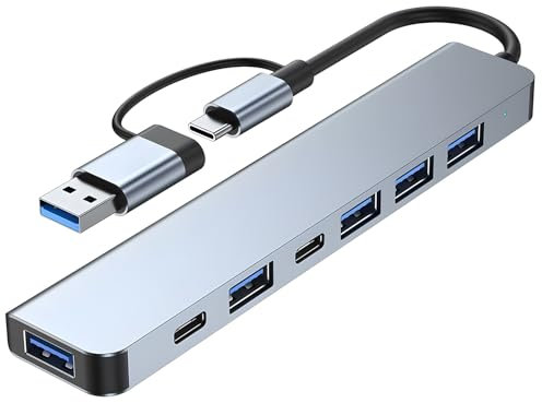 7-in-1 USB C Hub Multiport Adapter – USB 3.0/2.0 Splitter with Charging & Data Ports – USB-C Hub Aluminium for MacBook, iPad, Windows Laptop, Galaxy, Steam Deck, Switch