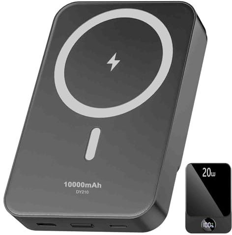 Magnetic Power Bank 10000mAh,20W Fast Charging Portable Charger, Wireless Power Bank with LED Display, Small USB-C Battery Pack with Mag-safe for iPhone 16/15 Plus/Pro/Max,14/13/12 Series,Black