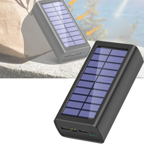Gorger Solar Power Bank 30000/50000/100000mAh, Portable Outdoor Charger Waterproof, High-Capacity Phone Charger with LED Light, Dual USB for Camping, Hiking, Travel, Cycling(Black) (Black,100000)