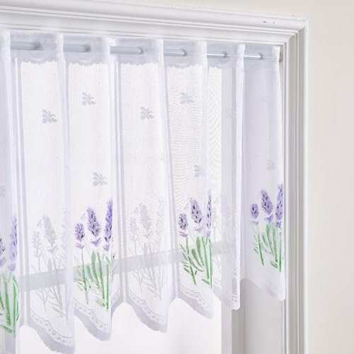 AQCQDQ Weiß Stickerei Transparente Scheibengardine, Landhaus Fenstergardinen Transparent Gardine Spitze, Kurzgardine Landhausstil Scheibengardine Lavendel Lila (150×50cm,Violett)