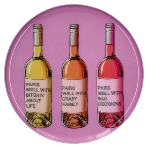 Gift Company Love Trays, Dekotablett, S, Motiv: Weinflaschen, rund, rosa